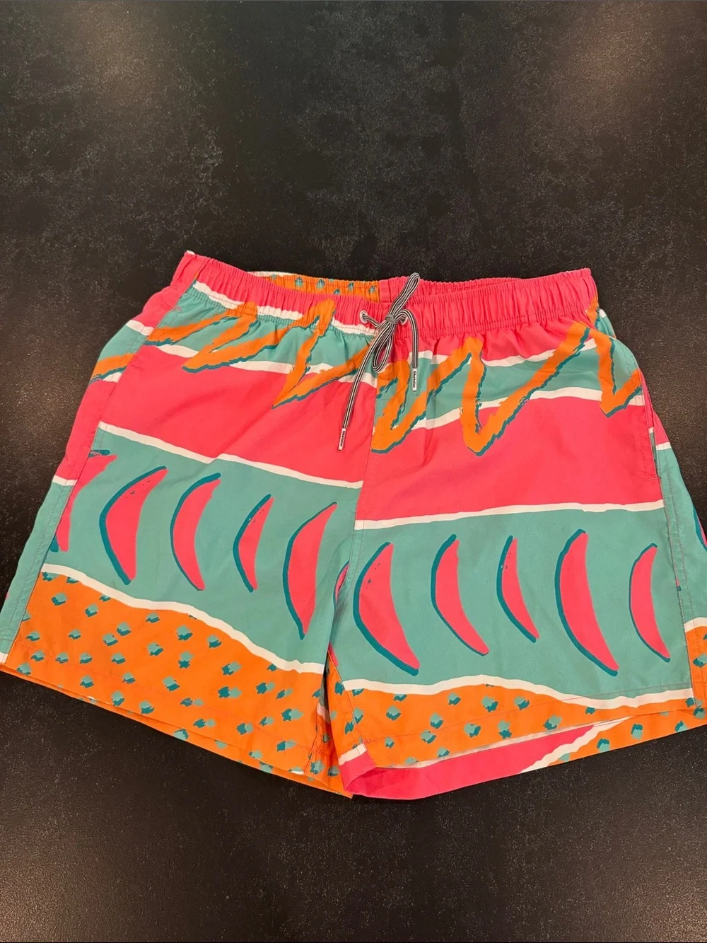 Men's Pink & Teal Patterned Swim Trunks